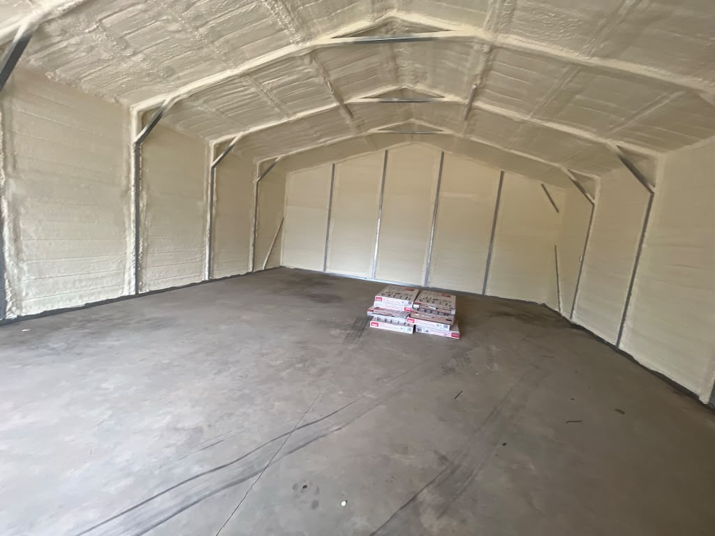 Metal garage roof deck and truss spray foam insulation in Bluffton SC