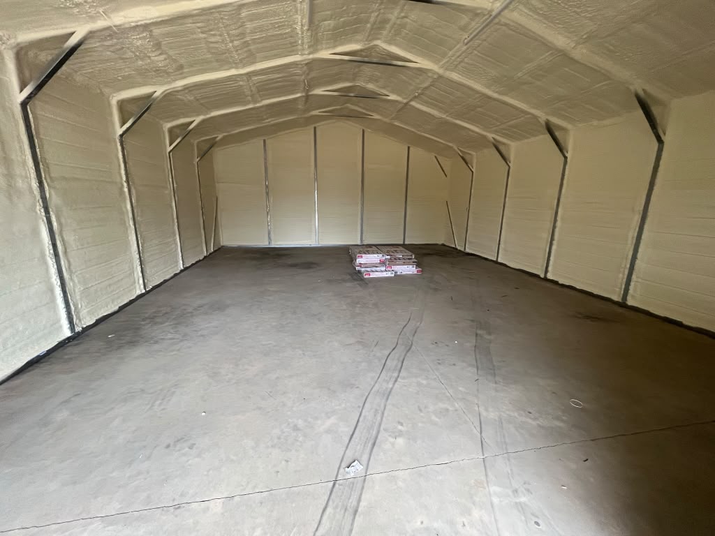 Clear-span pole barn spray foam insulation completed by Coastal Synergy in Pooler GA