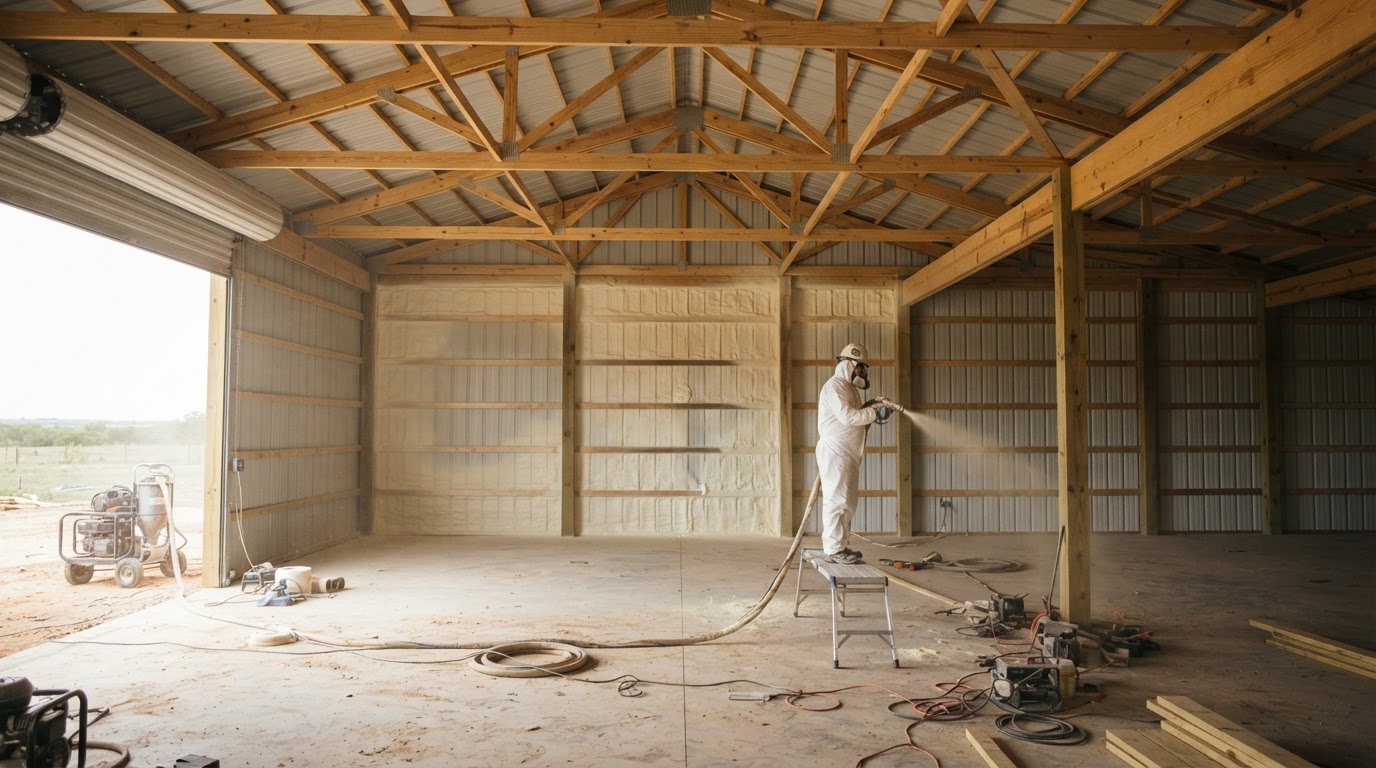 Pole barn spray foam insulation in San Marcos