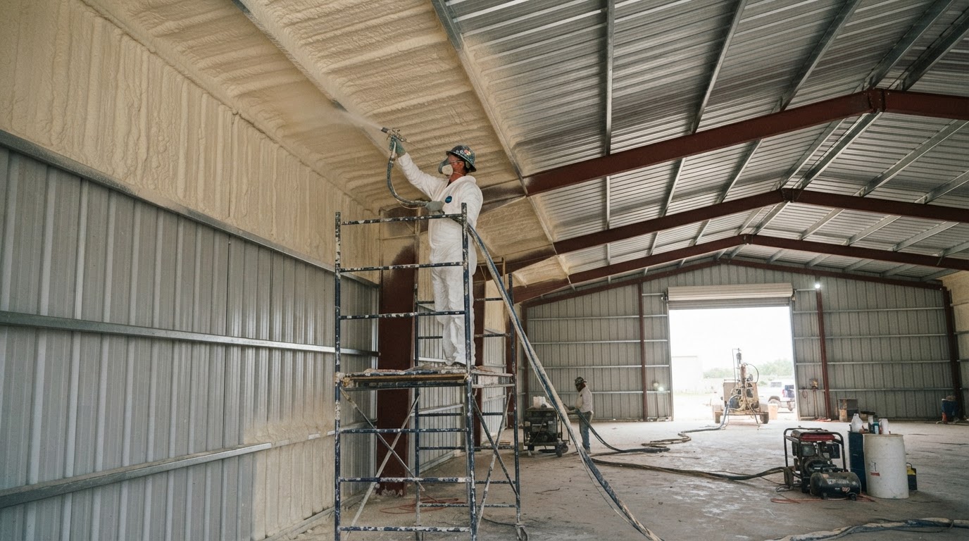 Metal building spray foam insulation near San Marcos