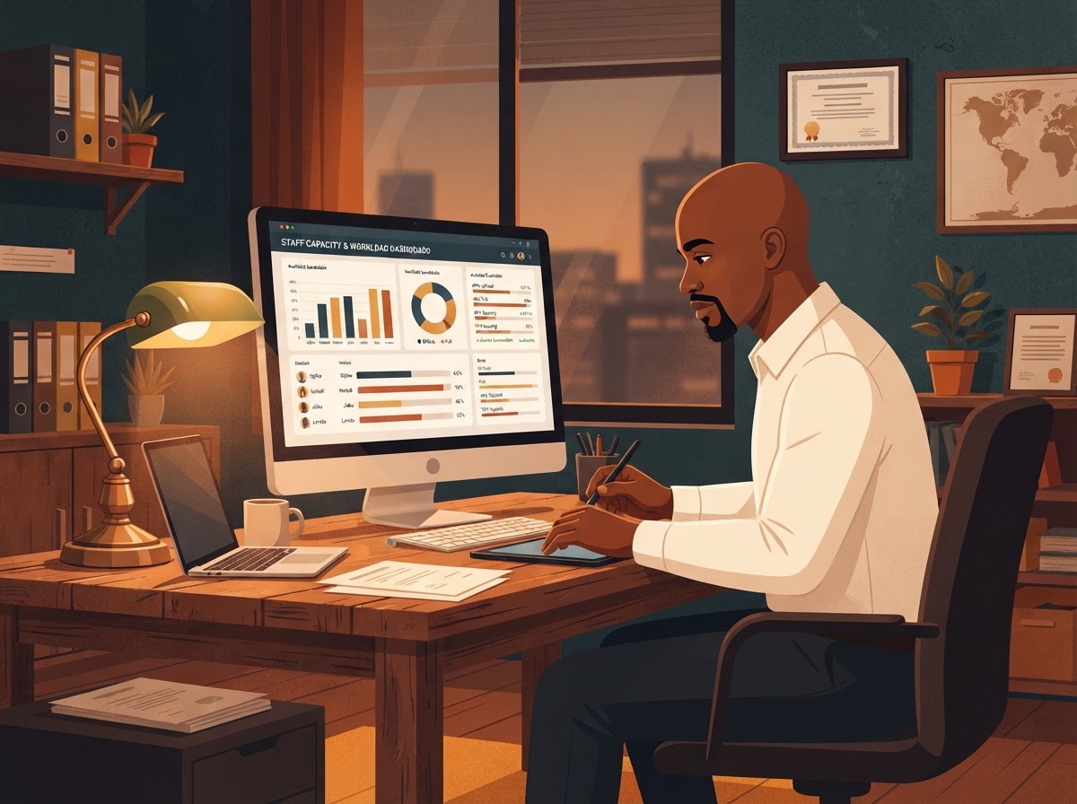 A Black South African man accountant seeing who has room to take on more work