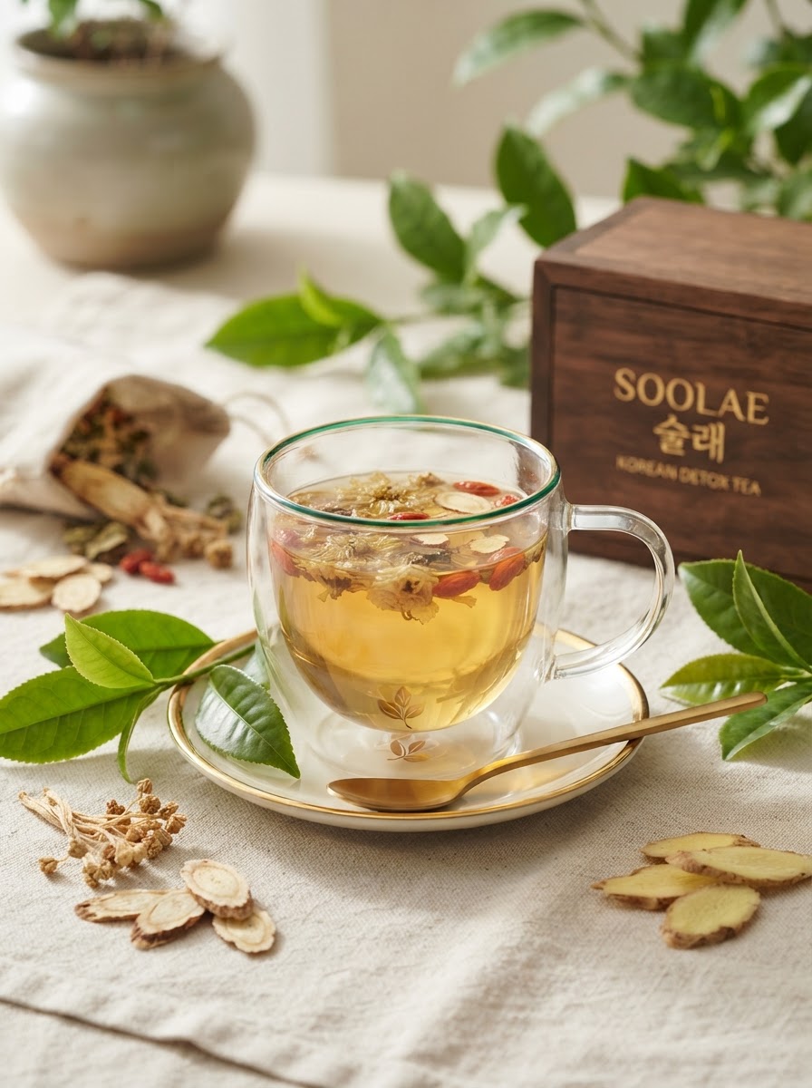 Té coreano de desintoxicación de bienestar con hierbas y ginseng