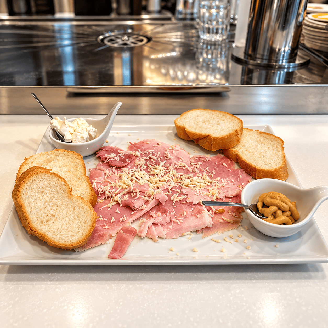 Prosciutto cotto caldo triestino con kren fresco grattugiato e senape El Bibiez