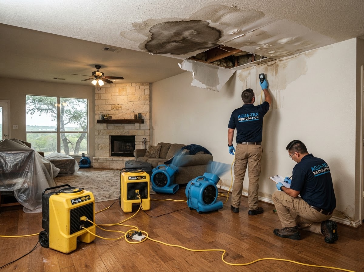 Water damage restoration after interior water intrusion in Jonestown Texas