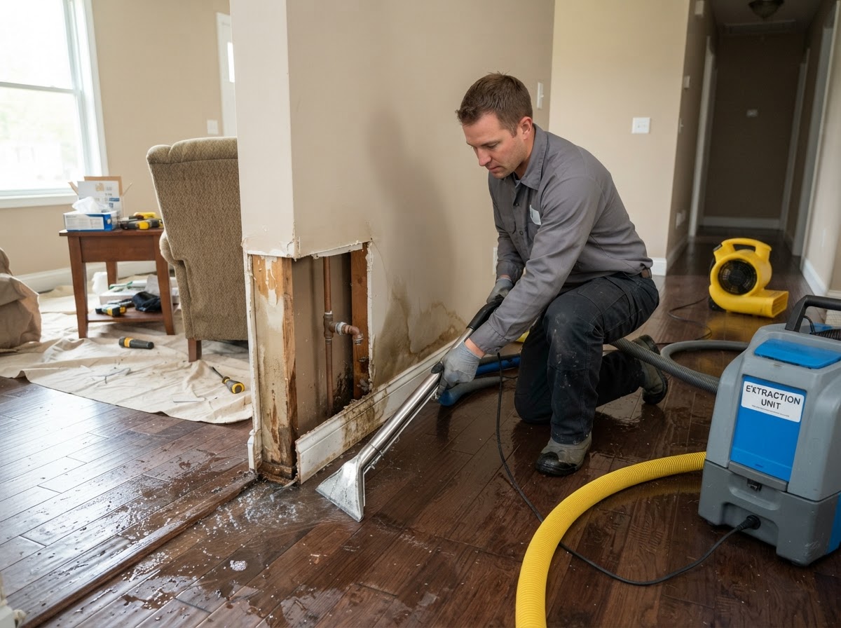 Burst pipe and plumbing leak water damage cleanup in Leander Texas