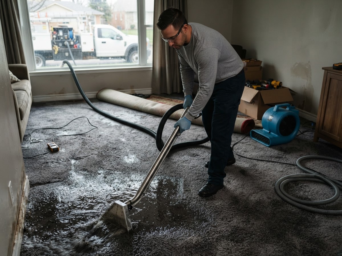 Emergency water removal and water extraction from a flooded property in Leander Texas