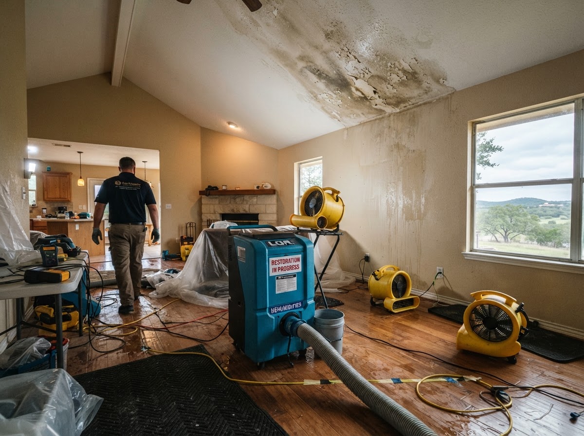 Water extraction and structural drying for a water-damaged Lago Vista Texas home