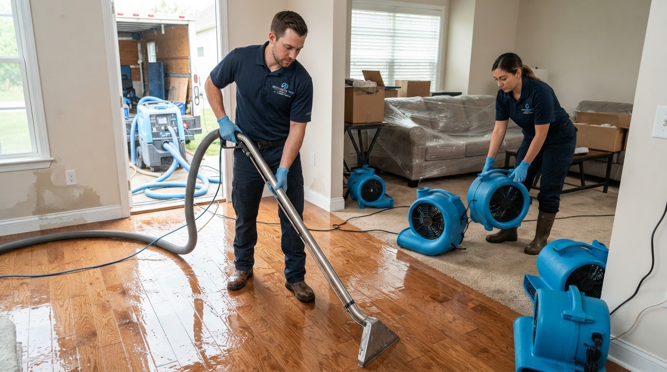 Water damage restoration and water extraction inside a Leander Texas home