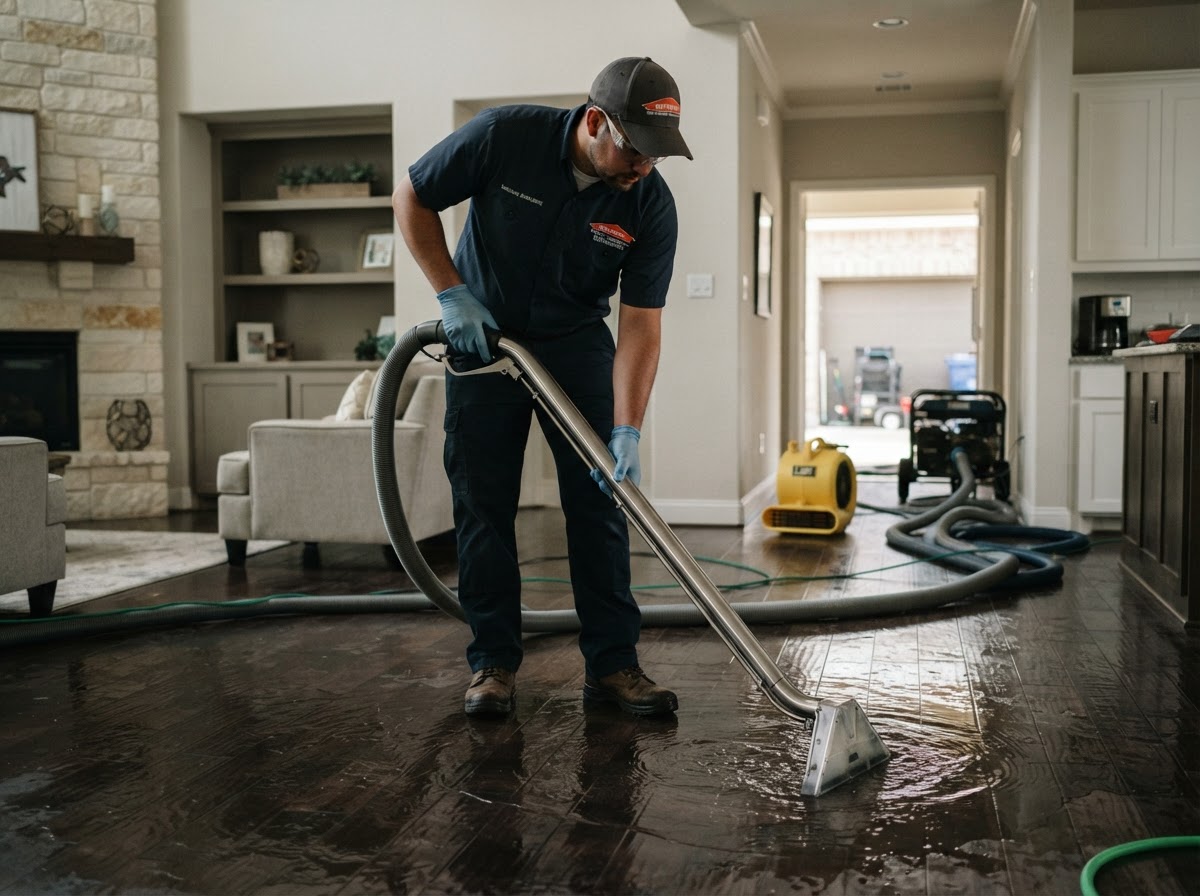 Water damage restoration and water extraction inside a Cedar Park Texas home