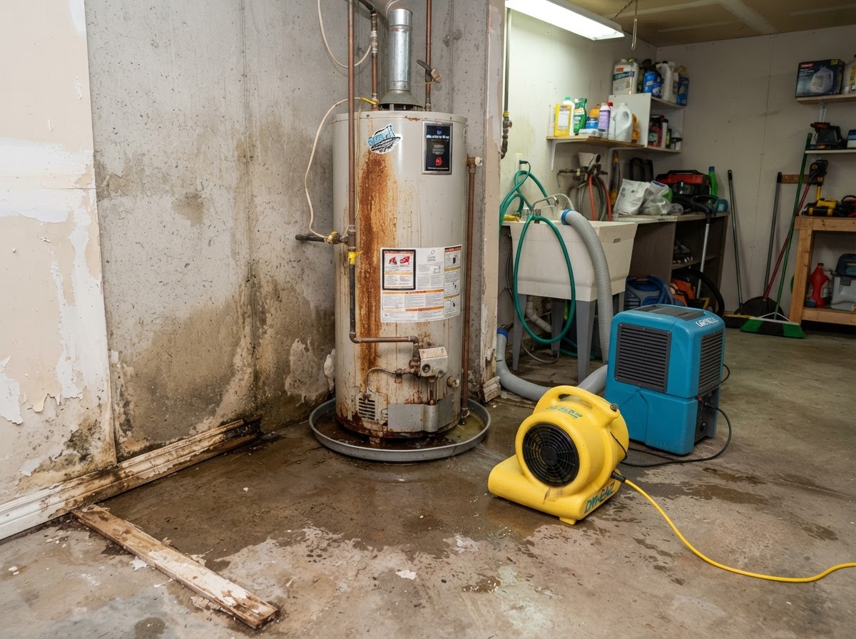 Water heater leak cleanup in Leander