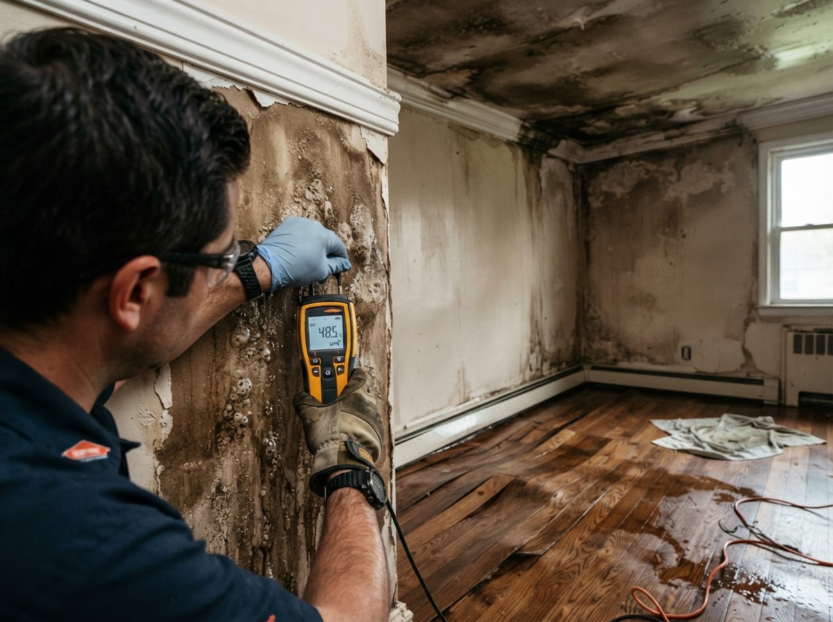 Wall ceiling and floor water damage cleanup in Leander