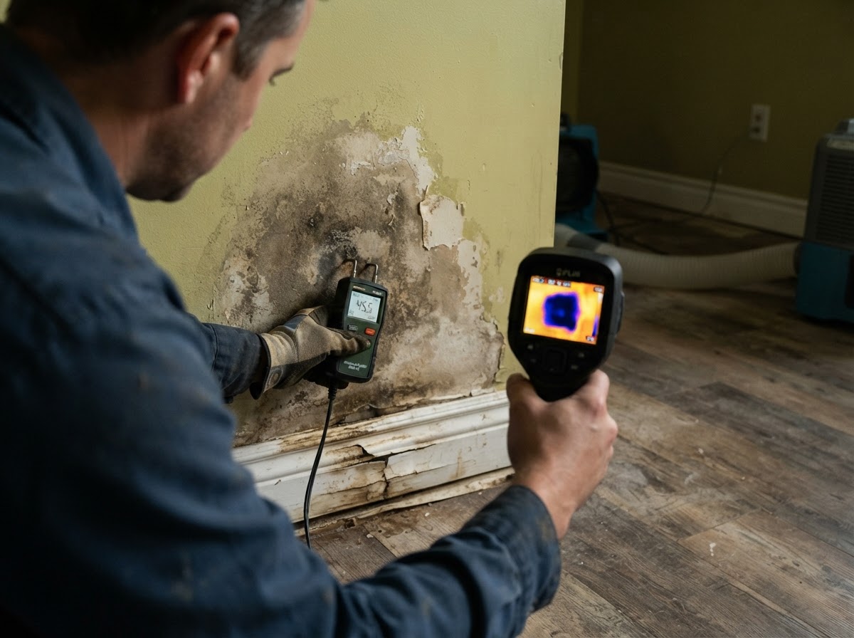 Hidden wall moisture and water damage evaluation in Leander Texas
