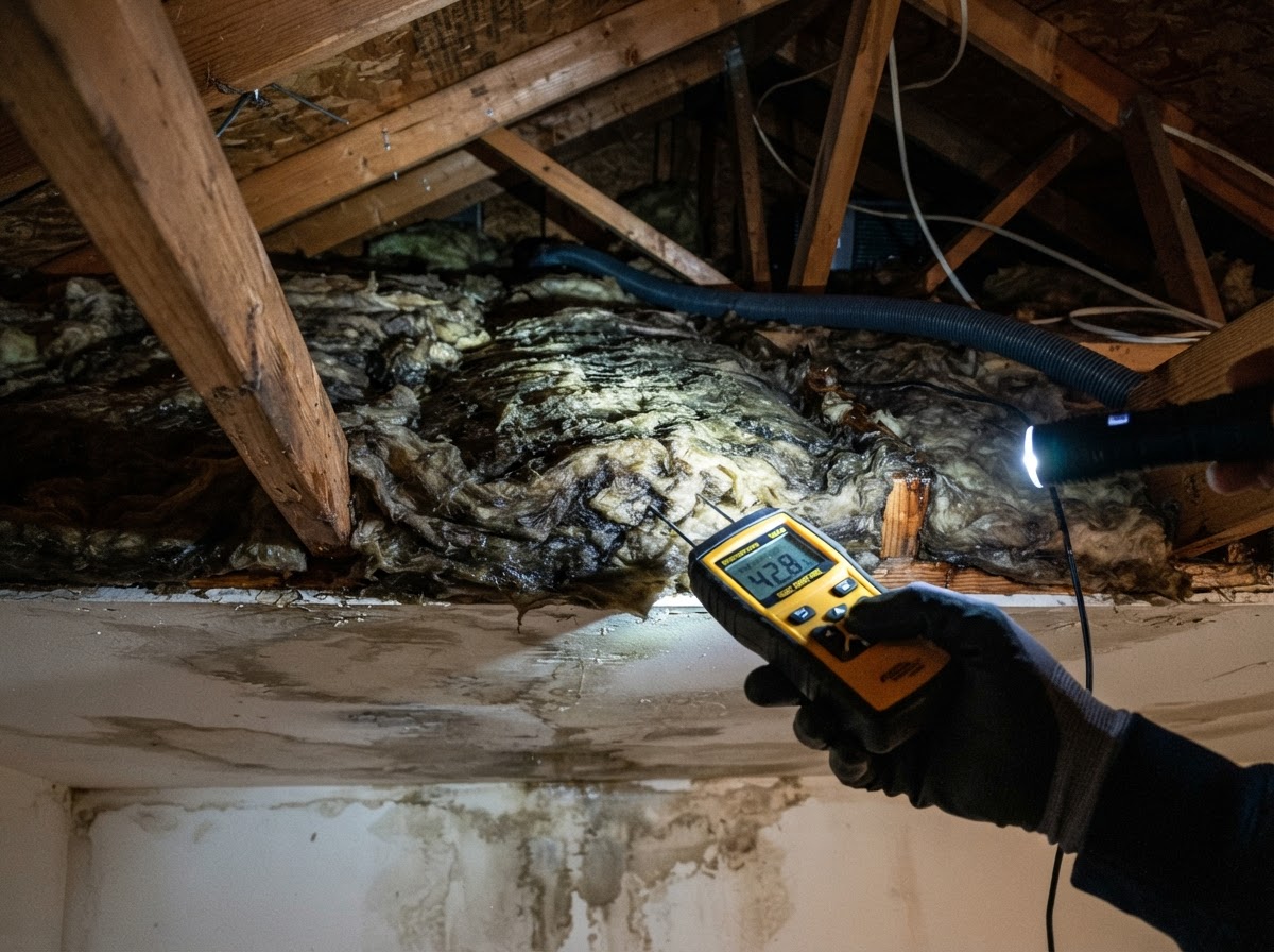 Attic water damage and wet insulation evaluation in Leander Texas