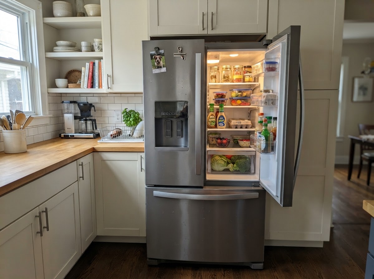 Stainless steel French-door refrigerator in a Sun City West, AZ kitchen awaiting appliance repair