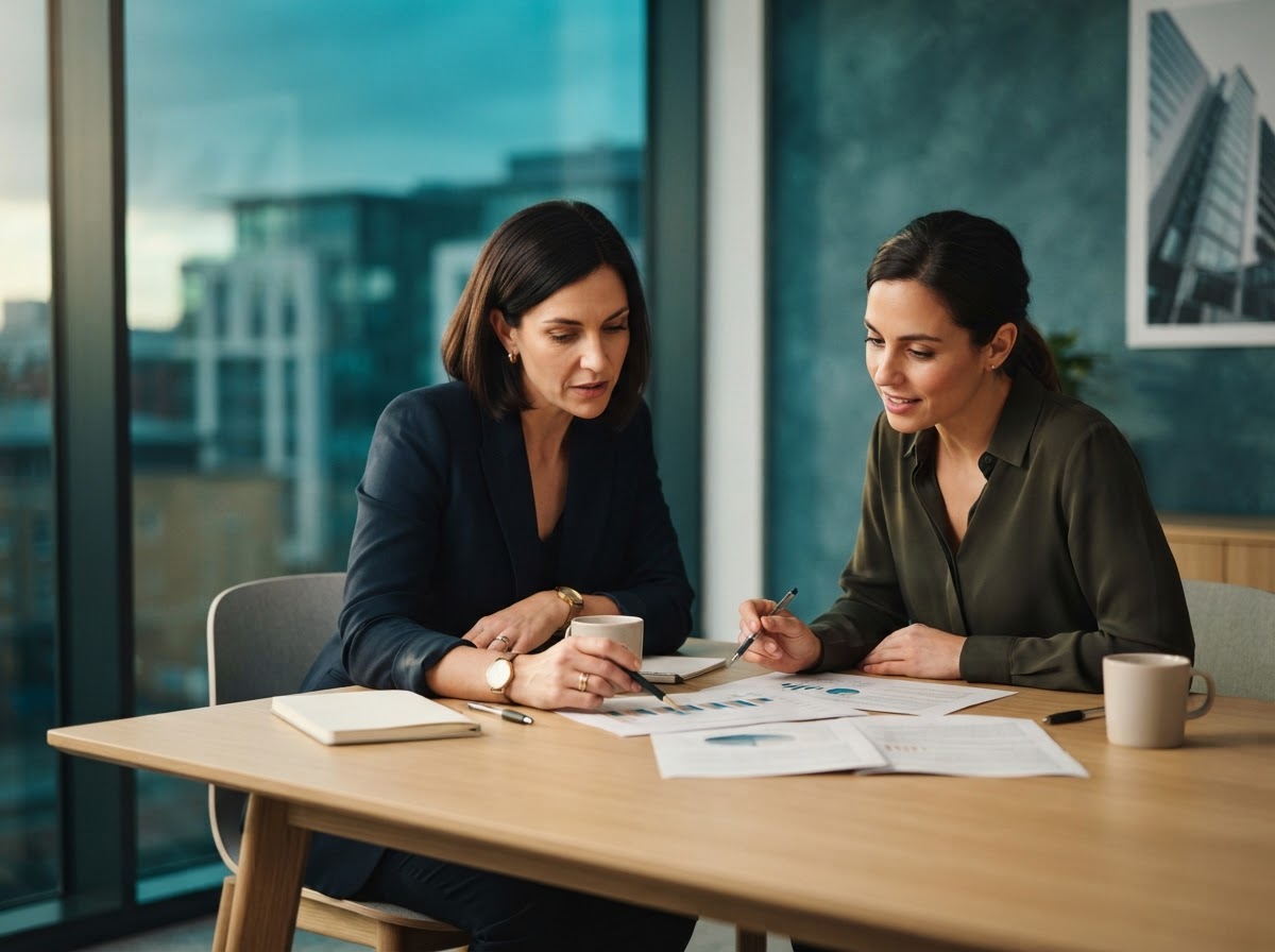 Business consultants reviewing strategy documents together