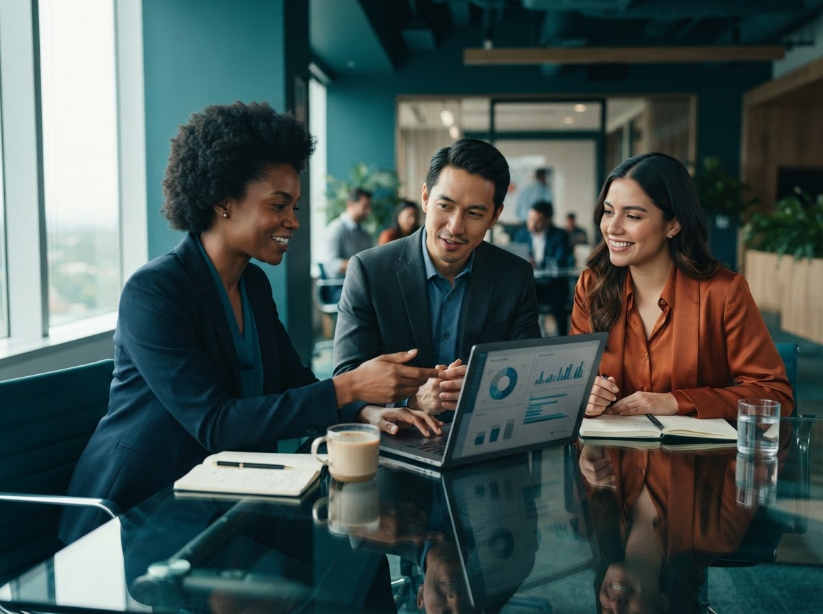 Business professionals collaborating around a conference table