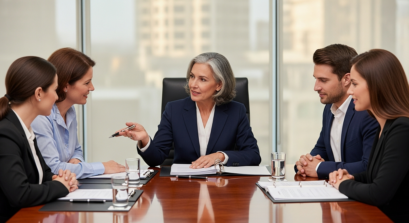 Professional lawyer discussing estate planning documents with a family