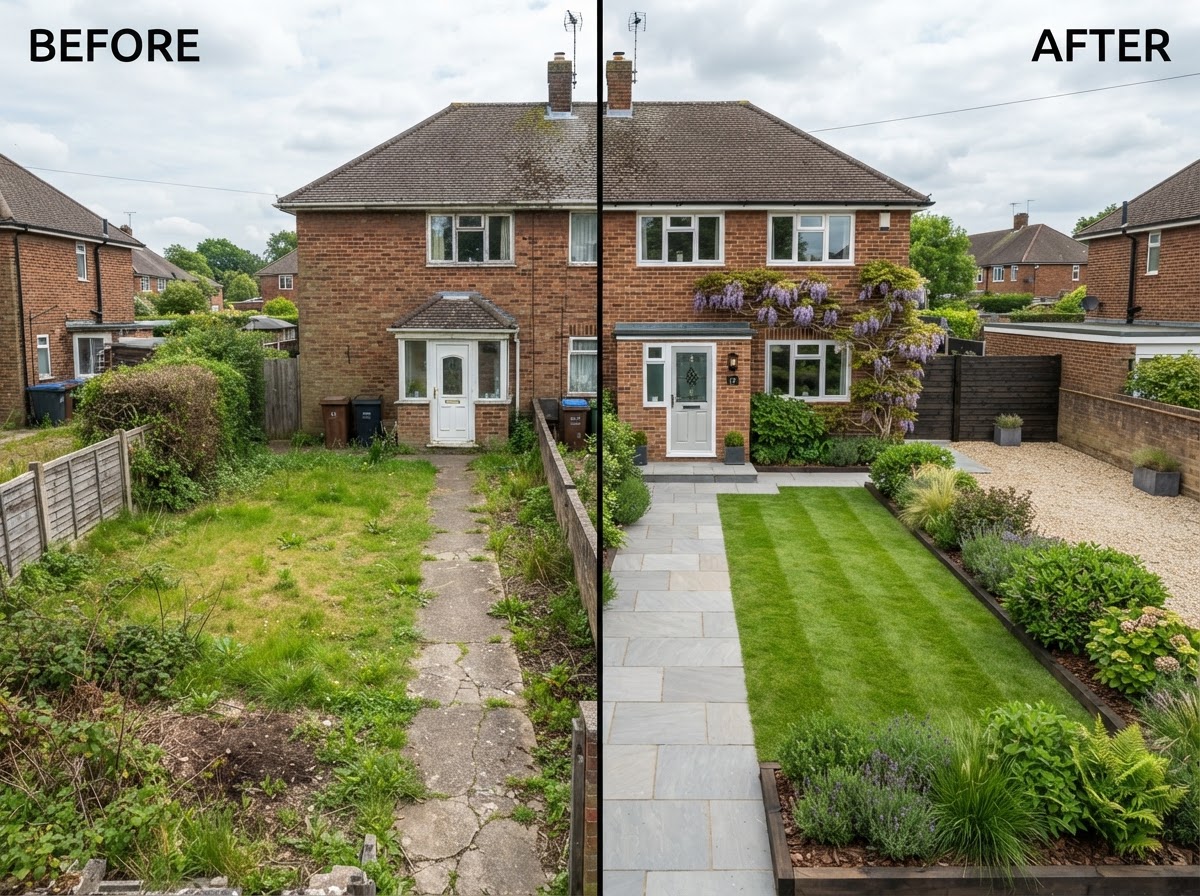 A different homeowner's garden before and after landscaping Project Preview