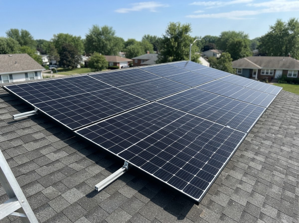 Close up of residential solar panel modules on roof