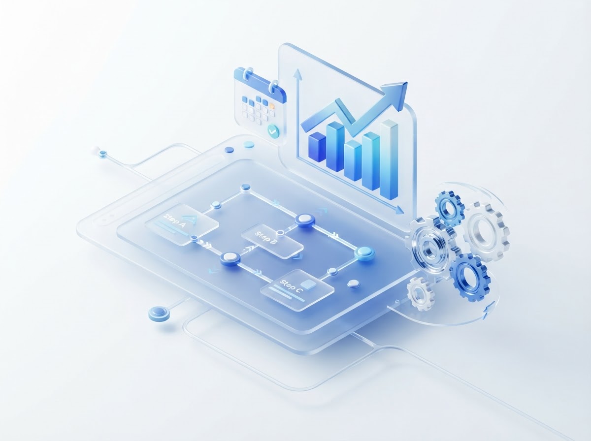 Illustration of OS automation, booking, and growth dashboards