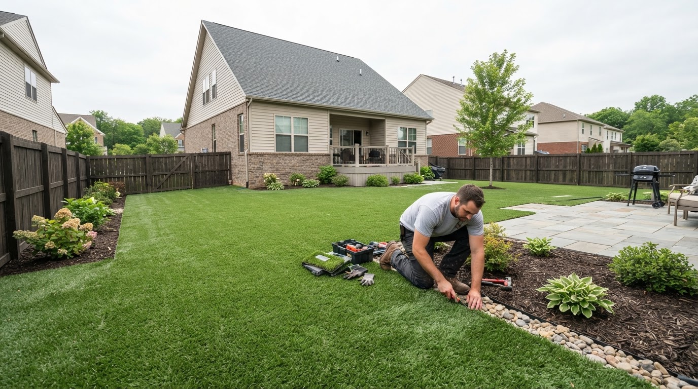 Artificial turf installation at a residential property in Shrewsbury Pennsylvania