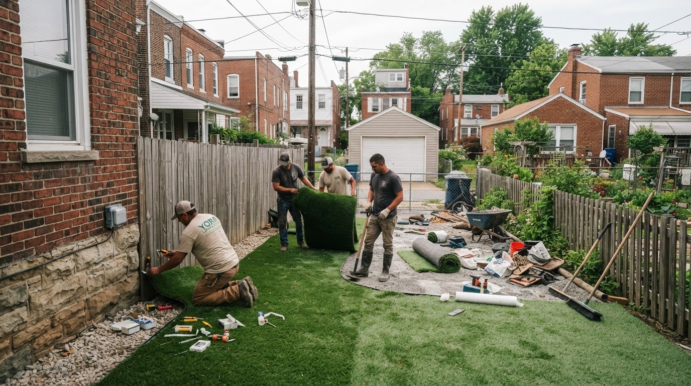 Artificial turf installation at a property in North York Pennsylvania