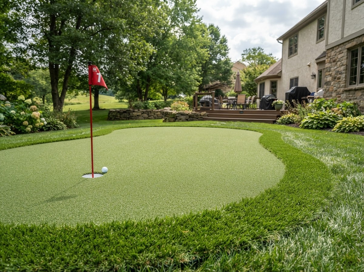 Residential putting green with cup and fringe at a Dover Pennsylvania home