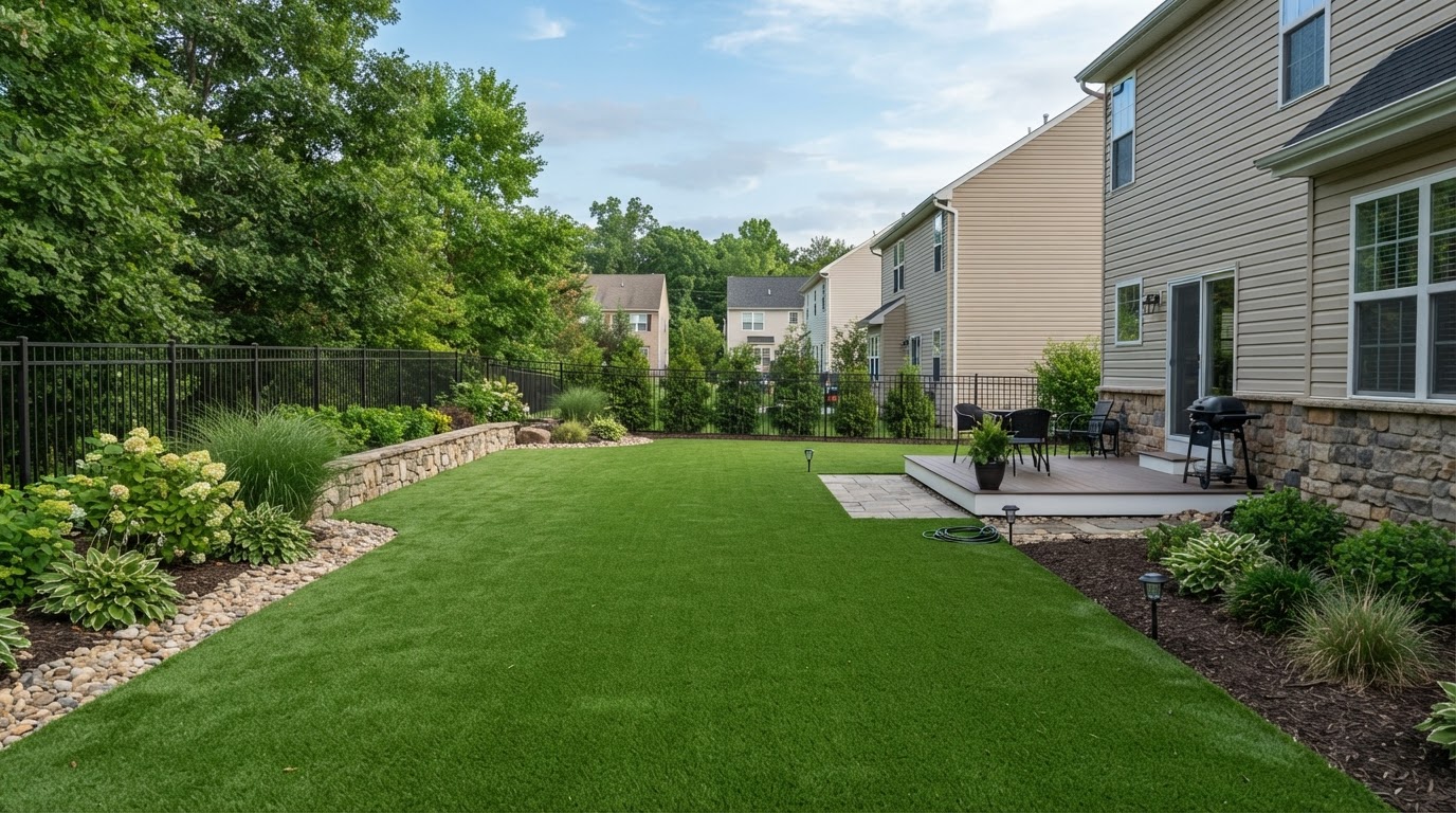 Artificial grass installation at a residential property in New Freedom Pennsylvania