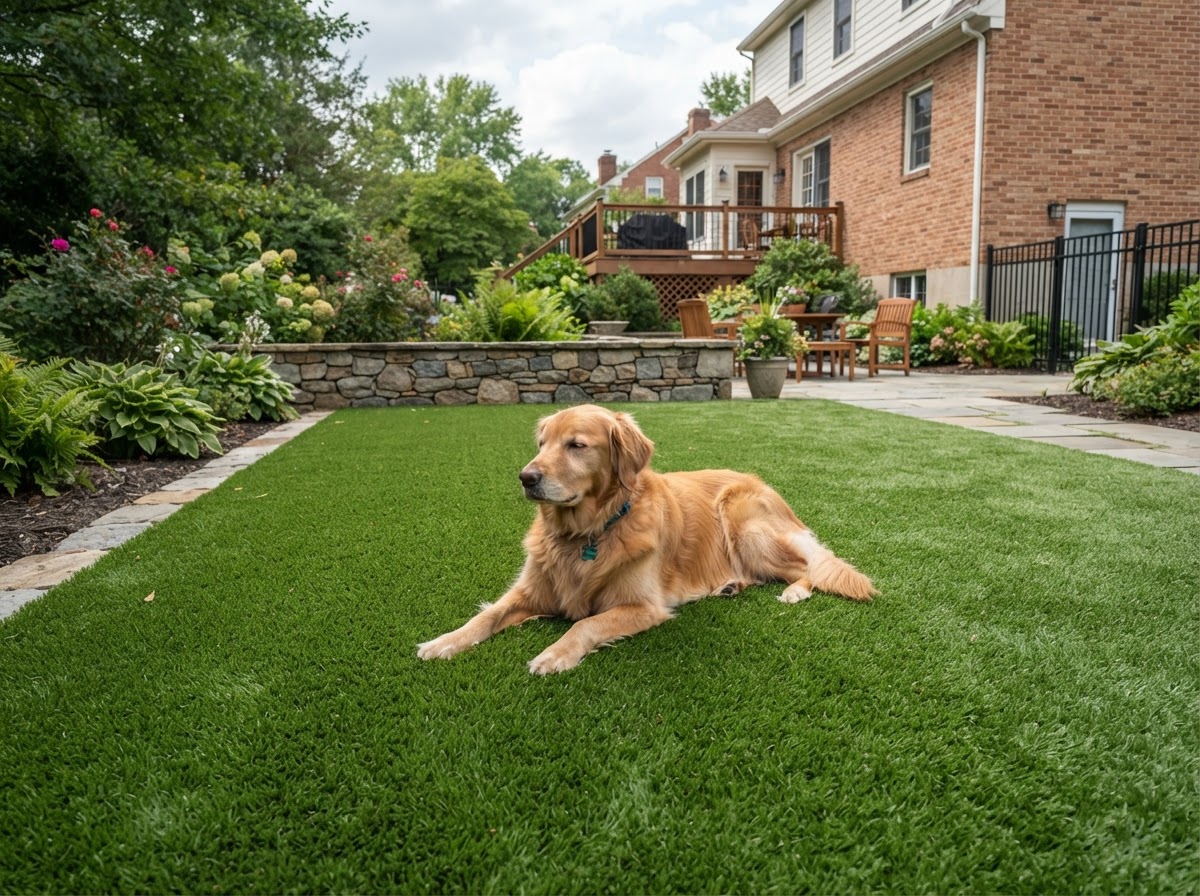 Backyard artificial grass at a larger-lot property in Dover Pennsylvania