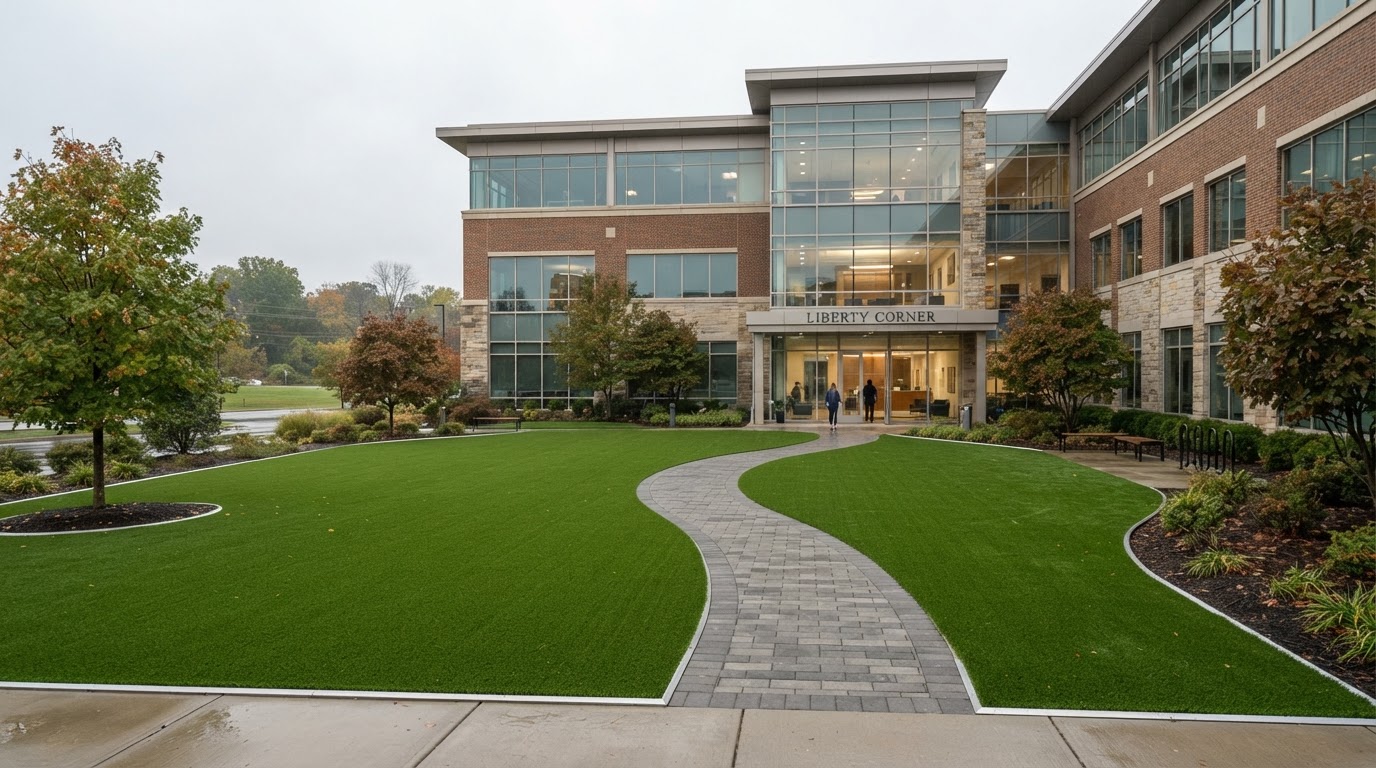 Commercial artificial turf installation at a property in York Pennsylvania