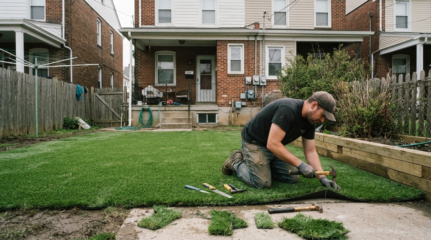 Artificial grass installation at a property in York Haven Pennsylvania