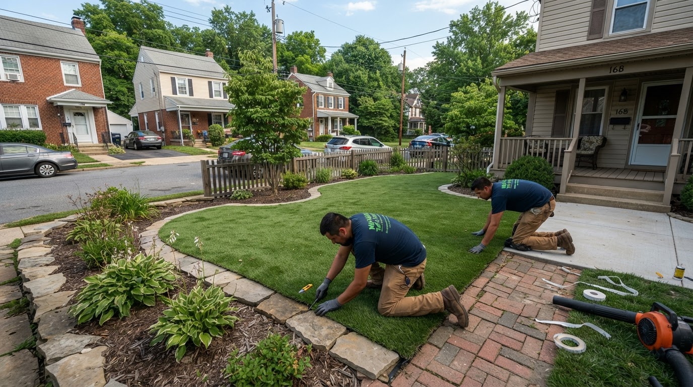 Artificial turf installation at a home in Dallastown Pennsylvania