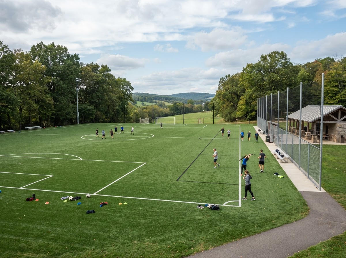 Multi-use recreation turf area with synthetic grass surface suitable for training and recreation in Pennsylvania