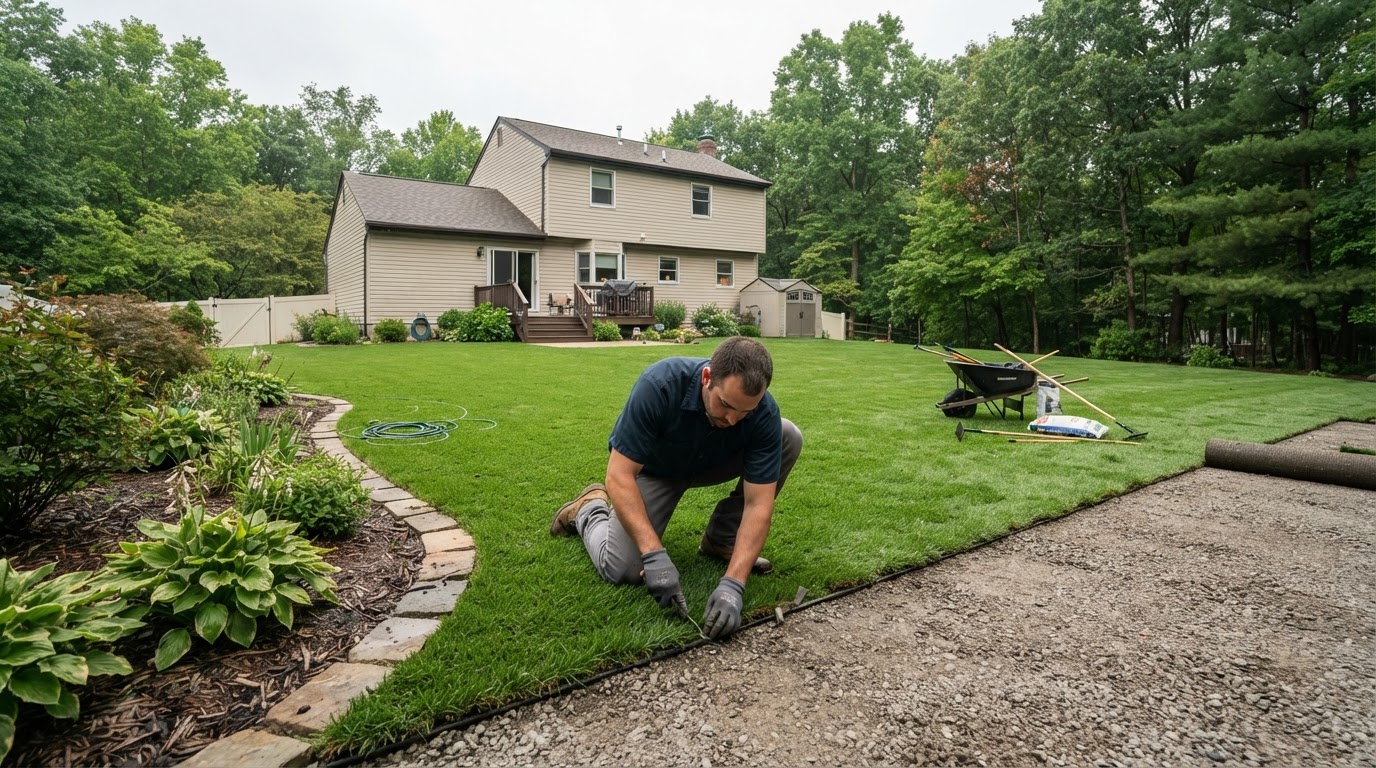 Artificial grass installation at a residential property in Dover Pennsylvania