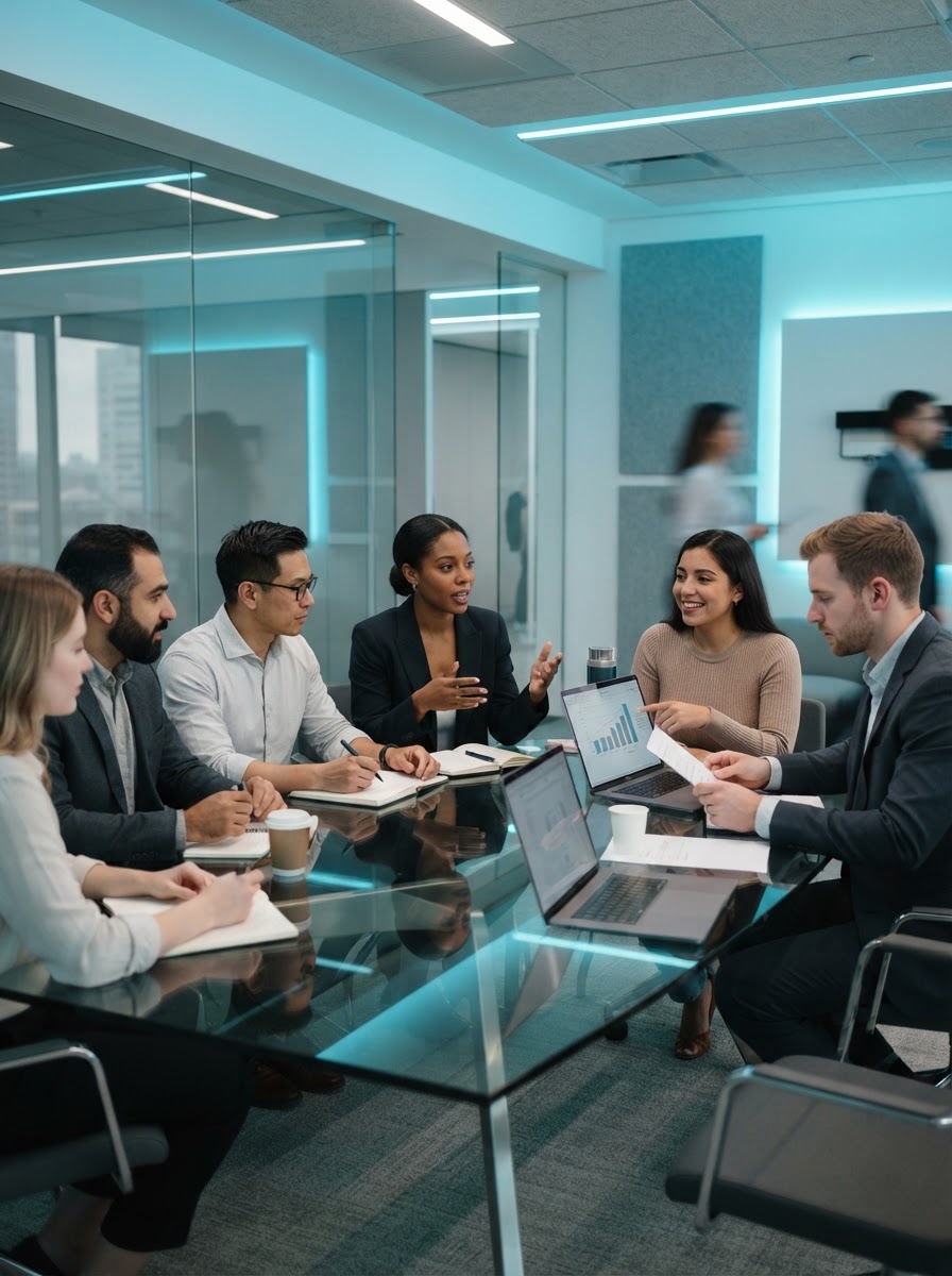 Business consultants collaborating around a conference table