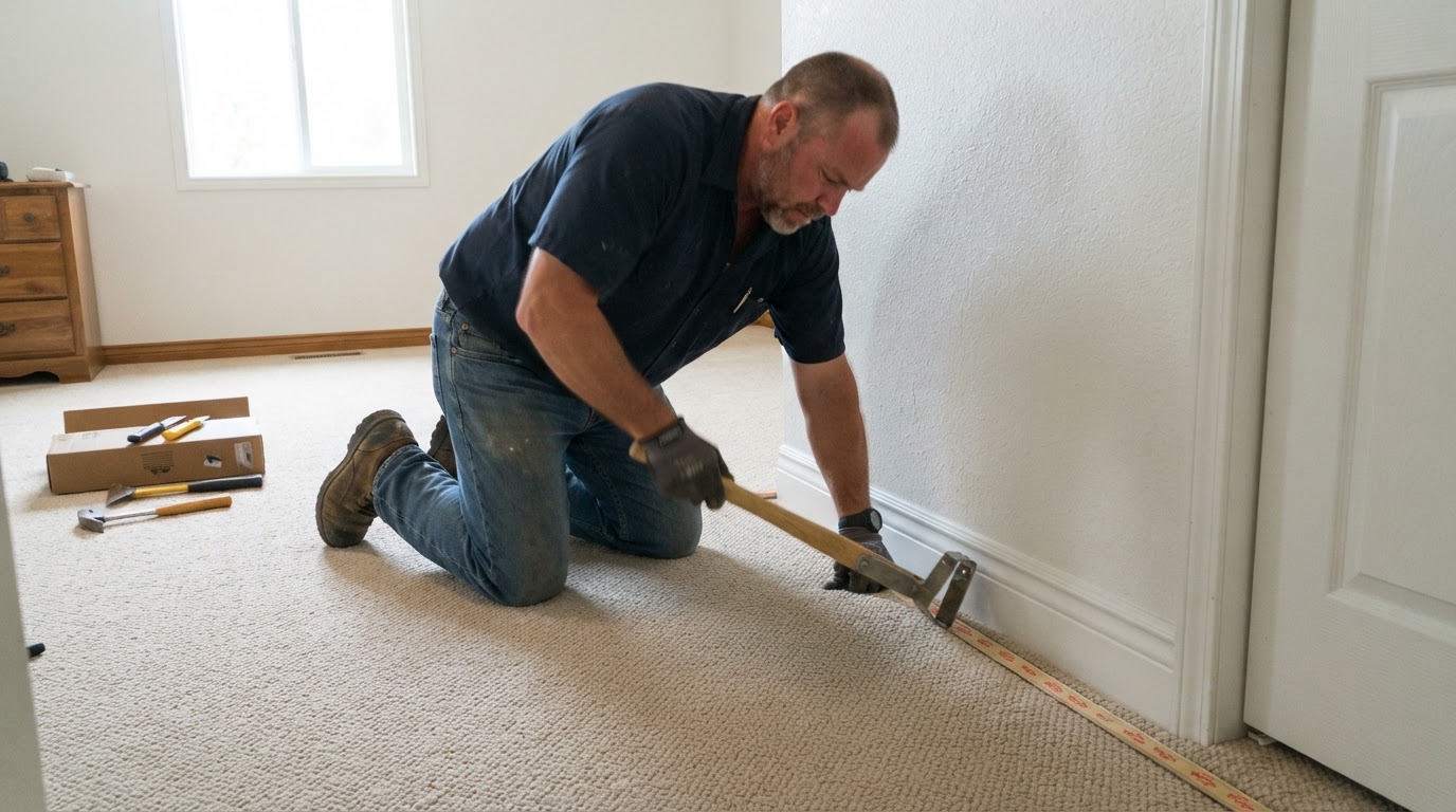 Carpet stretch-in with knee kicker