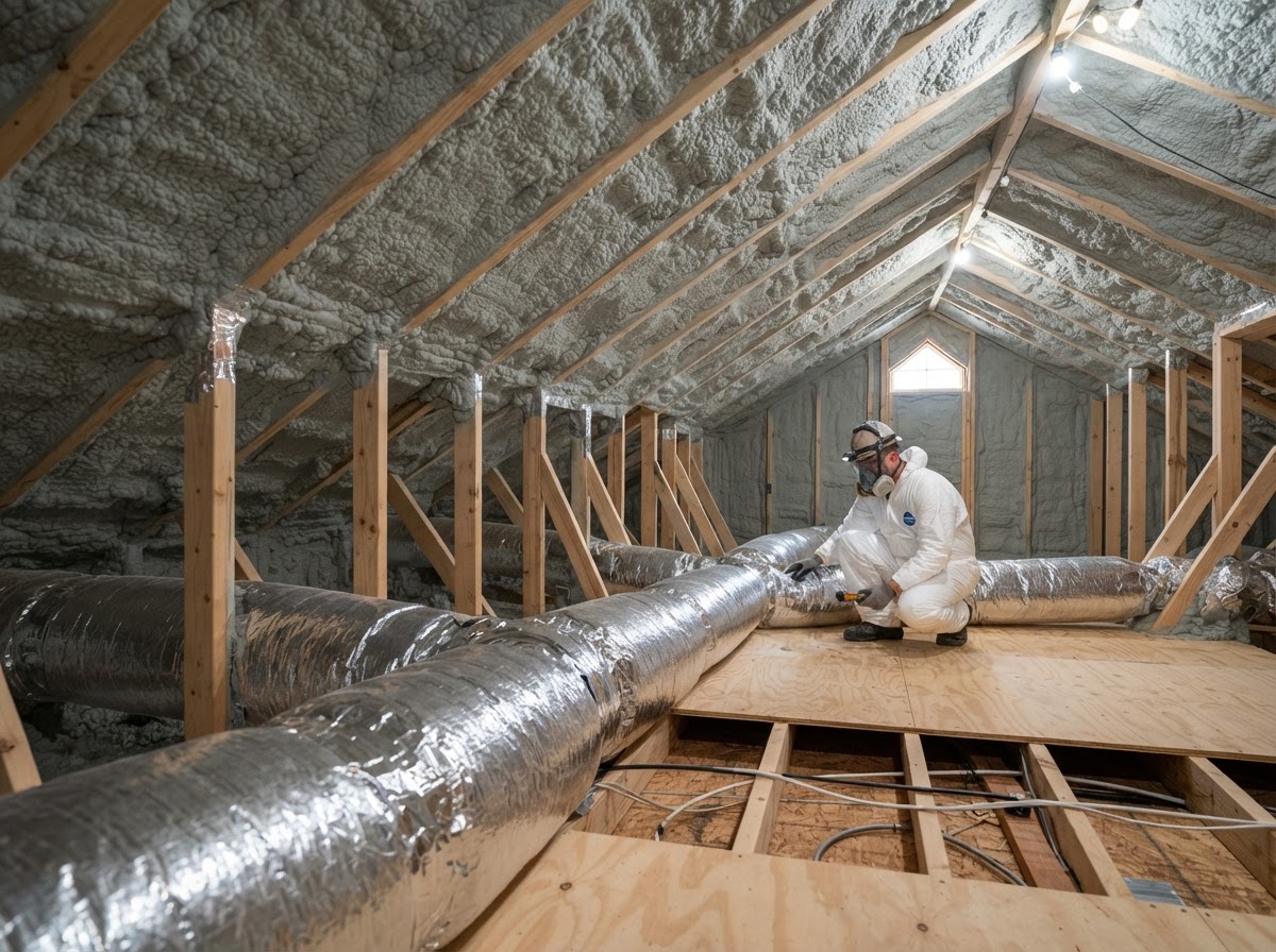 Insulation professional inspecting an attic to understand the property's actual needs