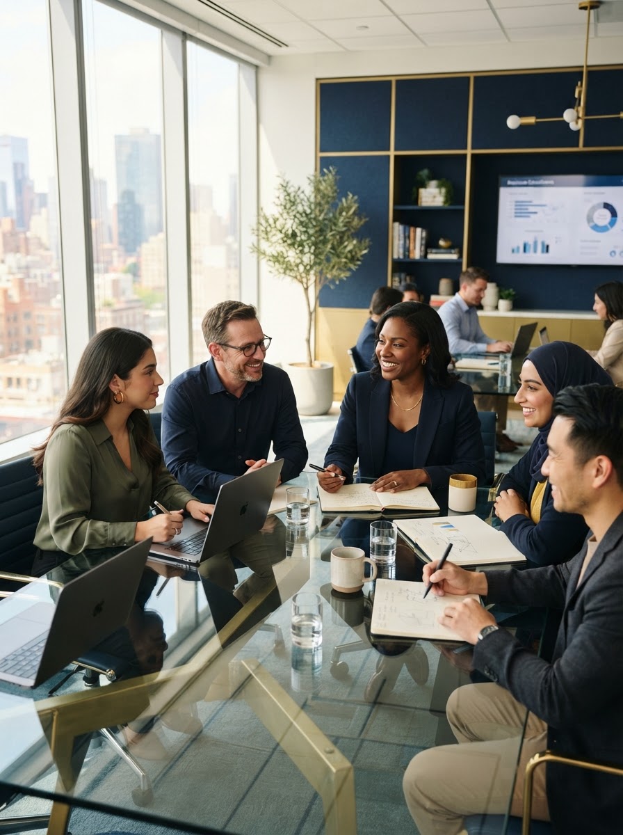 It Starts Now consulting team collaborating in their office
