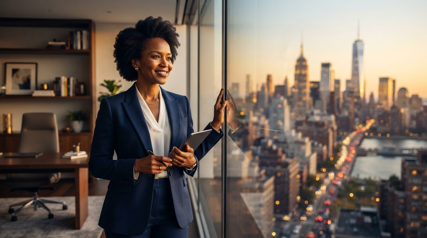 Business consultant strategizing in a modern corporate office