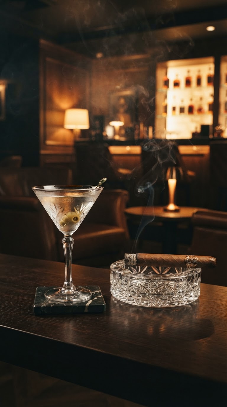 Crafted martini and premium cigar at LIT Cigar Martini Lounge
