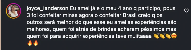 Depoimento Instagram de @joyce_ianderson sobre o Confeitar Brasil