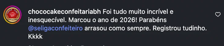 Depoimento Instagram de @chococakeconfeitariabh sobre o Confeitar Brasil