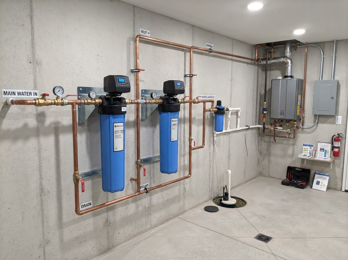 Residential water softener system installed in a Central New York home