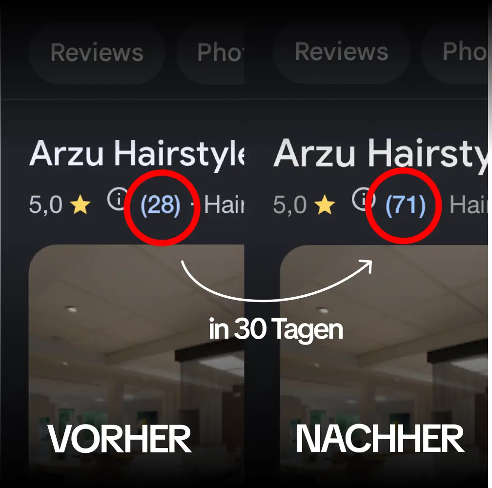 Google Bewertungen vorher und nachher in 30 Tagen