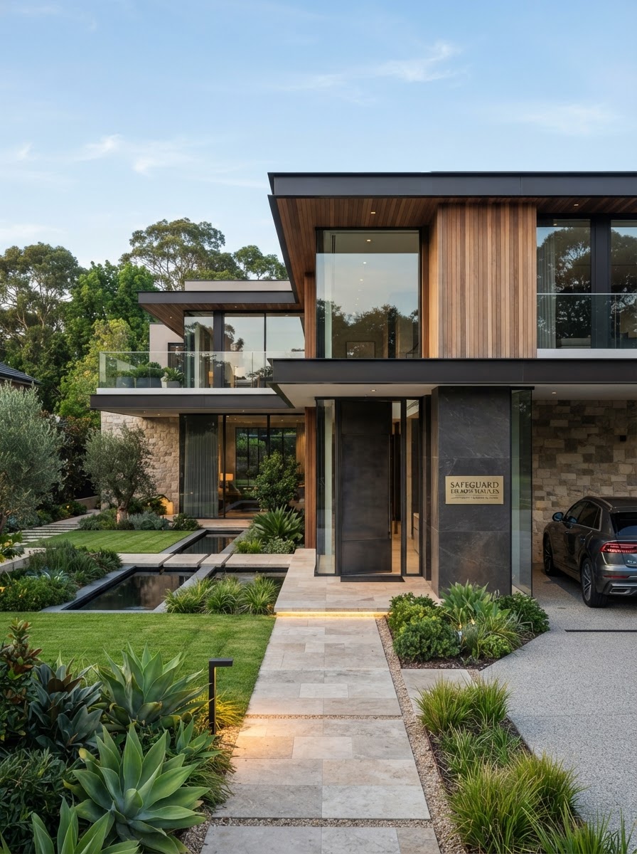 Modern luxury home architecture representing escrow security and property protection