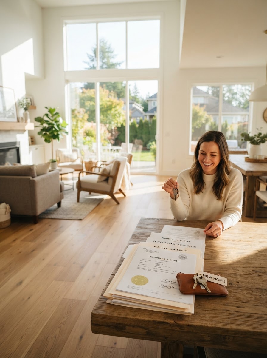 Bright sunlit modern home interior representing title search and clear ownership