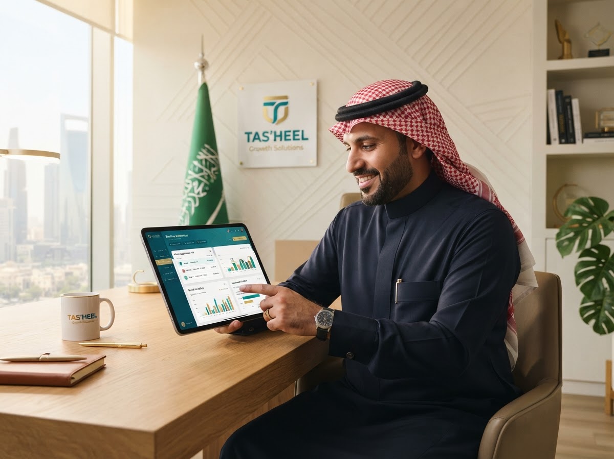 Saudi business owner using the booking & growth automation system