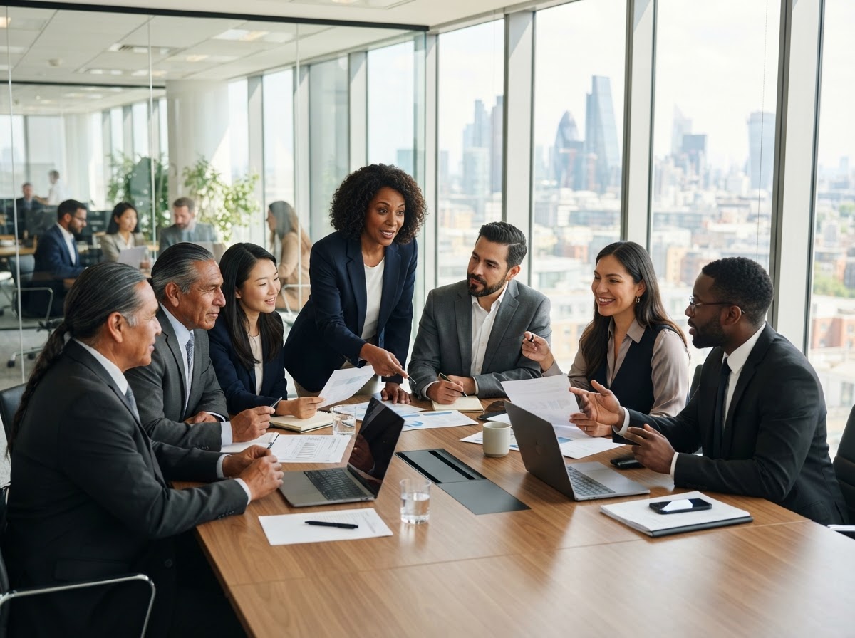 Diverse business professionals in a modern office
