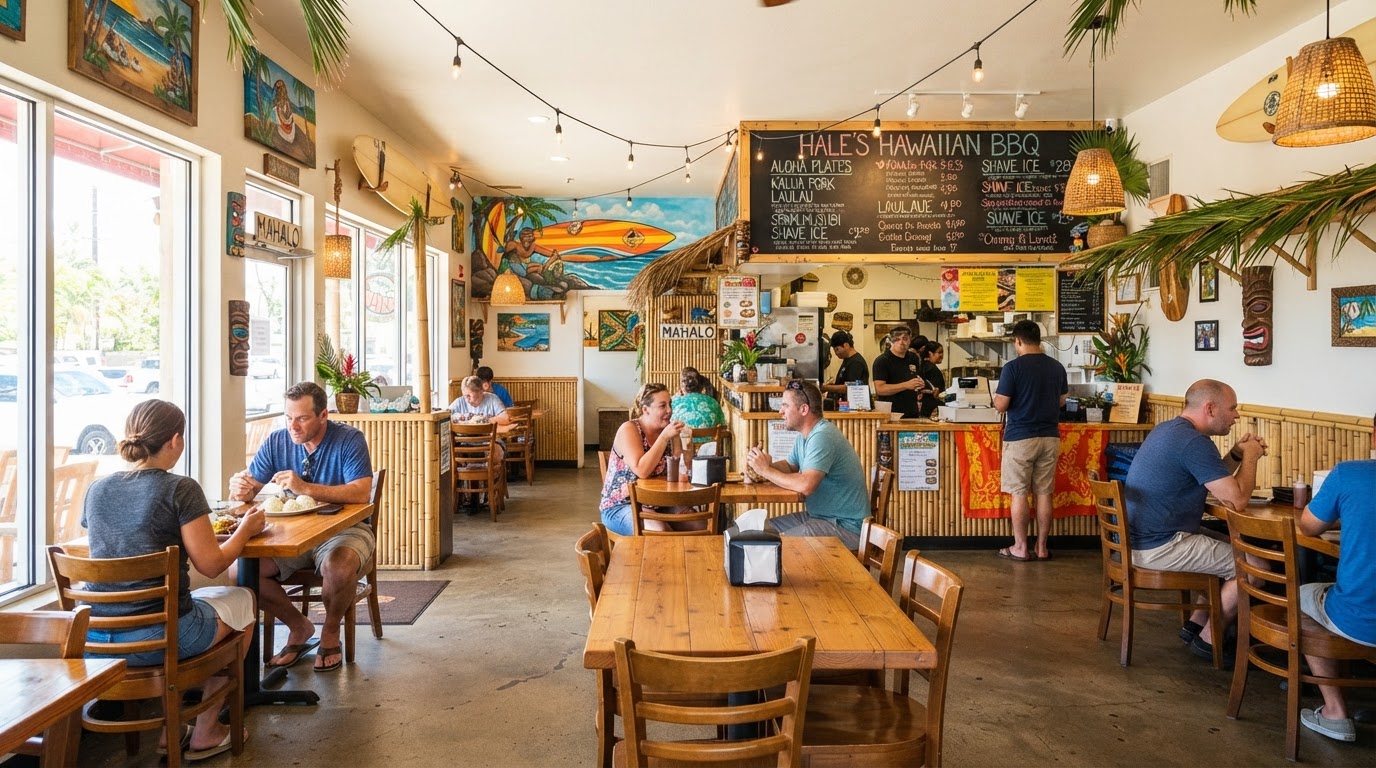 Inside Hoaloha Hawaiian BBQ dining room