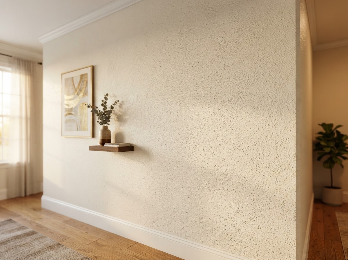 Interior wall with orange peel texture finish